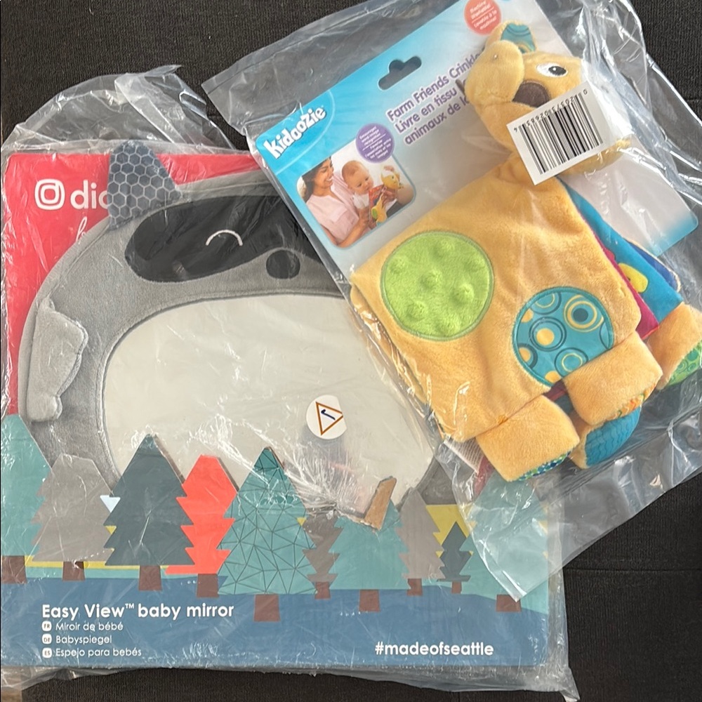 Kid O Bunk Baby Mirror and Farm Friends Crinkle Toy